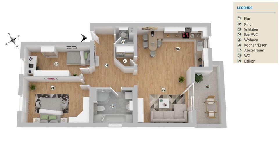 Etagenwohnung Kaiserslautern Einsiedlerhof - 3 Zimmer, 85 m&sup2;, 750&euro; | Angebot:25959594