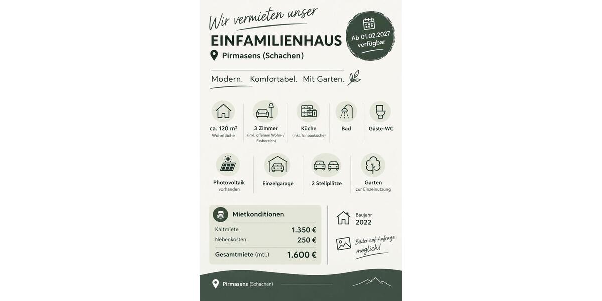 Einfamilienhaus Pirmasens Fehrbach - 3 Zimmer, 120 m&sup2;, 1.350&euro; | Angebot:27720907