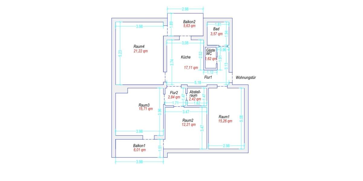 Erstbezug nach Sanierung: 4 Zimmer Küche, Bad, Gäste-WC, Balkon 4 zimmer
