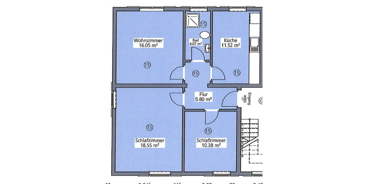 Etagenwohnung Kaiserslautern Innenstadt - 3 Zimmer, 67 m&sup2;, 830&euro; | Angebot:26176152