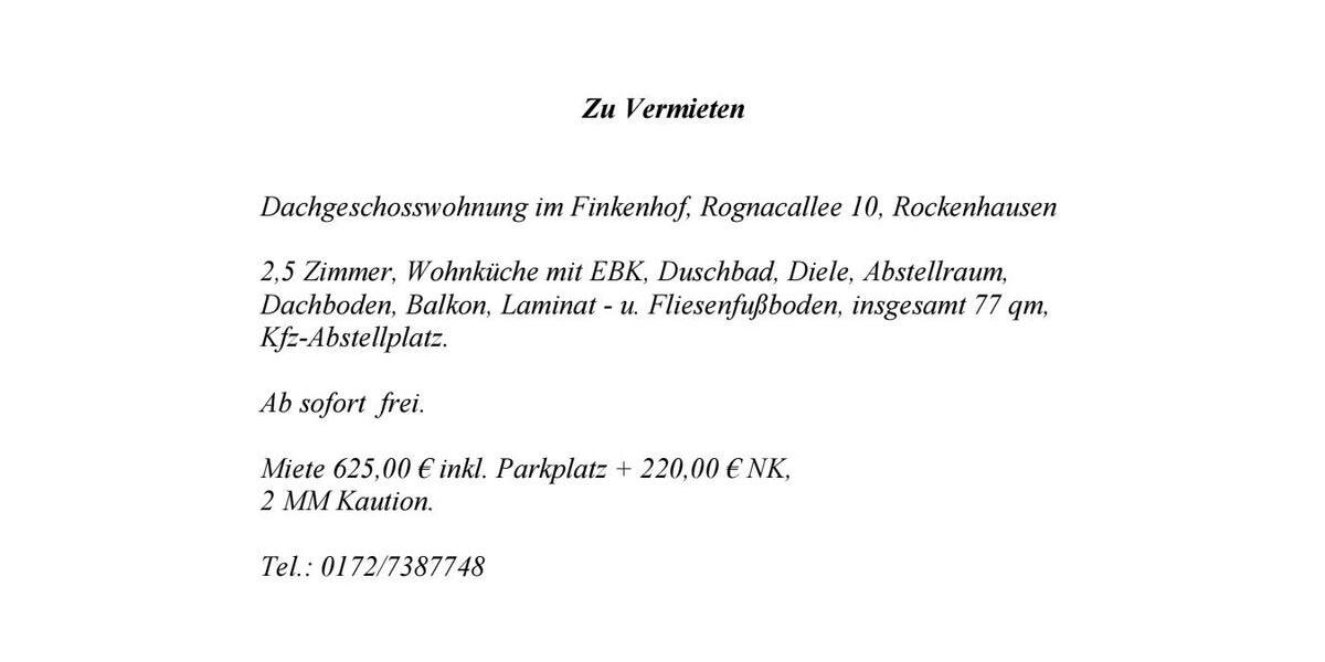 Dachgeschoßwohnung Rockenhausen - 2.5 Zimmer, 77 m&sup2;, 965&euro; | Angebot:26237370