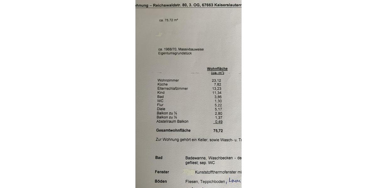 Etagenwohnung Kaiserslautern Bahnheim - 3 Zimmer, 76 m&sup2;, 169.000&euro; | Angebot:26648154